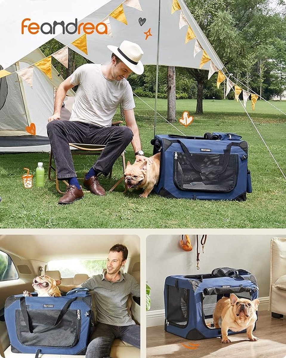 Transportbox hond - draagbare bench - hondentas - 50 x 35 x 35 cm - donkerblauw - PDC50 - Afbeelding 7