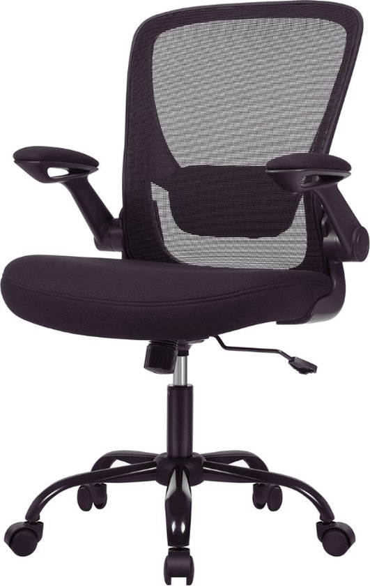 Ergonomische Bureaustoel - opklapbare armleuningen - hoogte verstelbaar- 360° Draaistoel - Zwart - OBN37B - Afbeelding 2