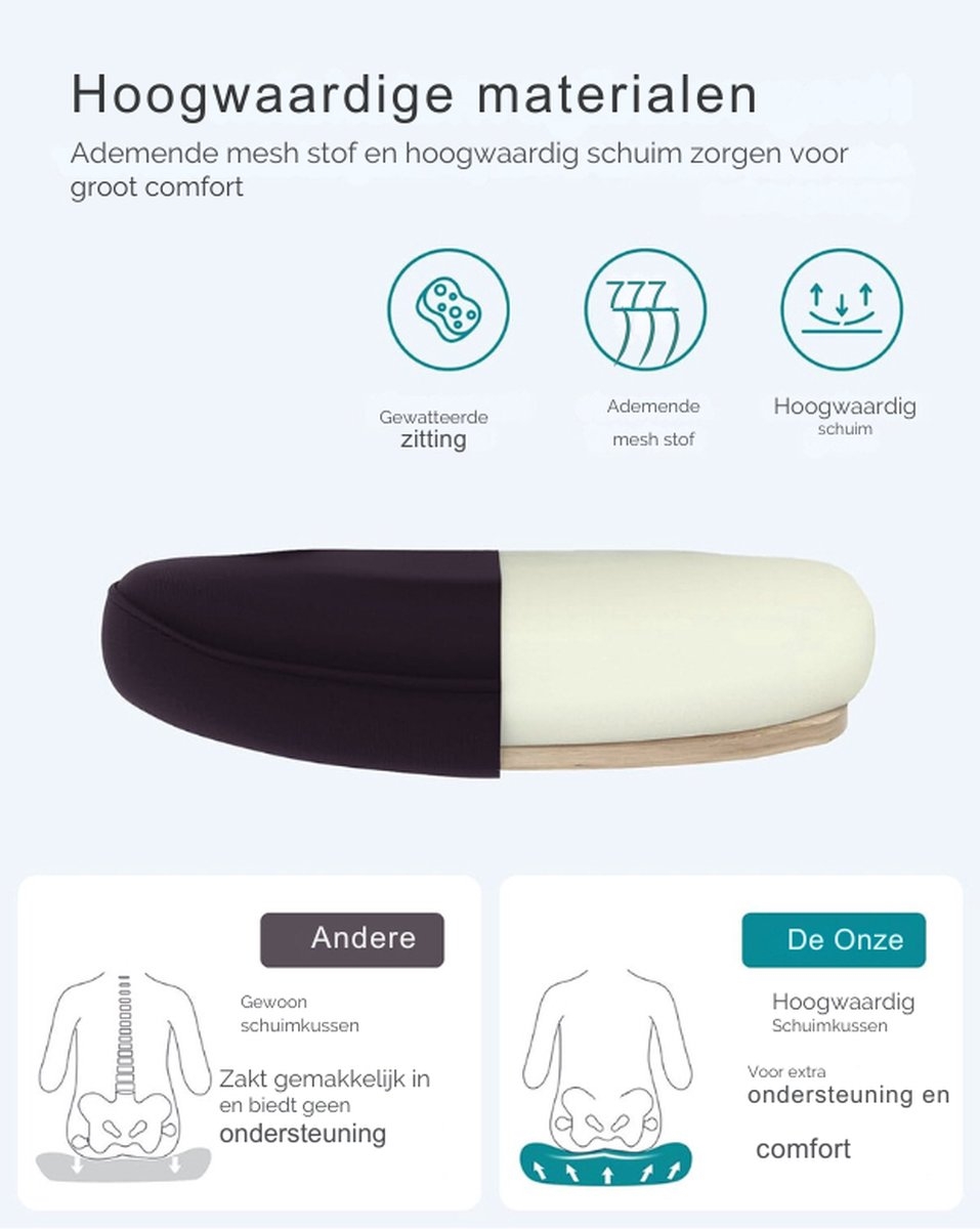Ergonomische Bureaustoel - opklapbare armleuningen - hoogte verstelbaar- 360° Draaistoel - Zwart - OBN37B - Afbeelding 3