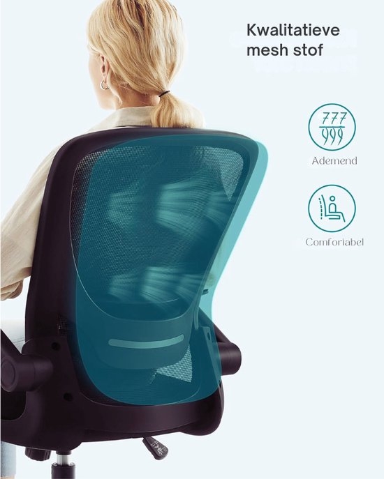 Ergonomische Bureaustoel - opklapbare armleuningen - hoogte verstelbaar- 360° Draaistoel - Zwart - OBN37B - Afbeelding 10