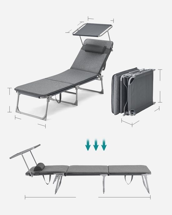 Ligstoel met dik kussen - loungebed - verstelbare rugleuning - opklapbaar - GCB19U - Afbeelding 7