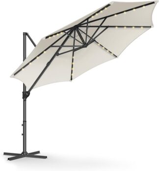 Zweef Parasol met LED verlichting - diameter 300 cm - 28 LED-verlichting - traploos verstelbaar - beige - GPU047Y