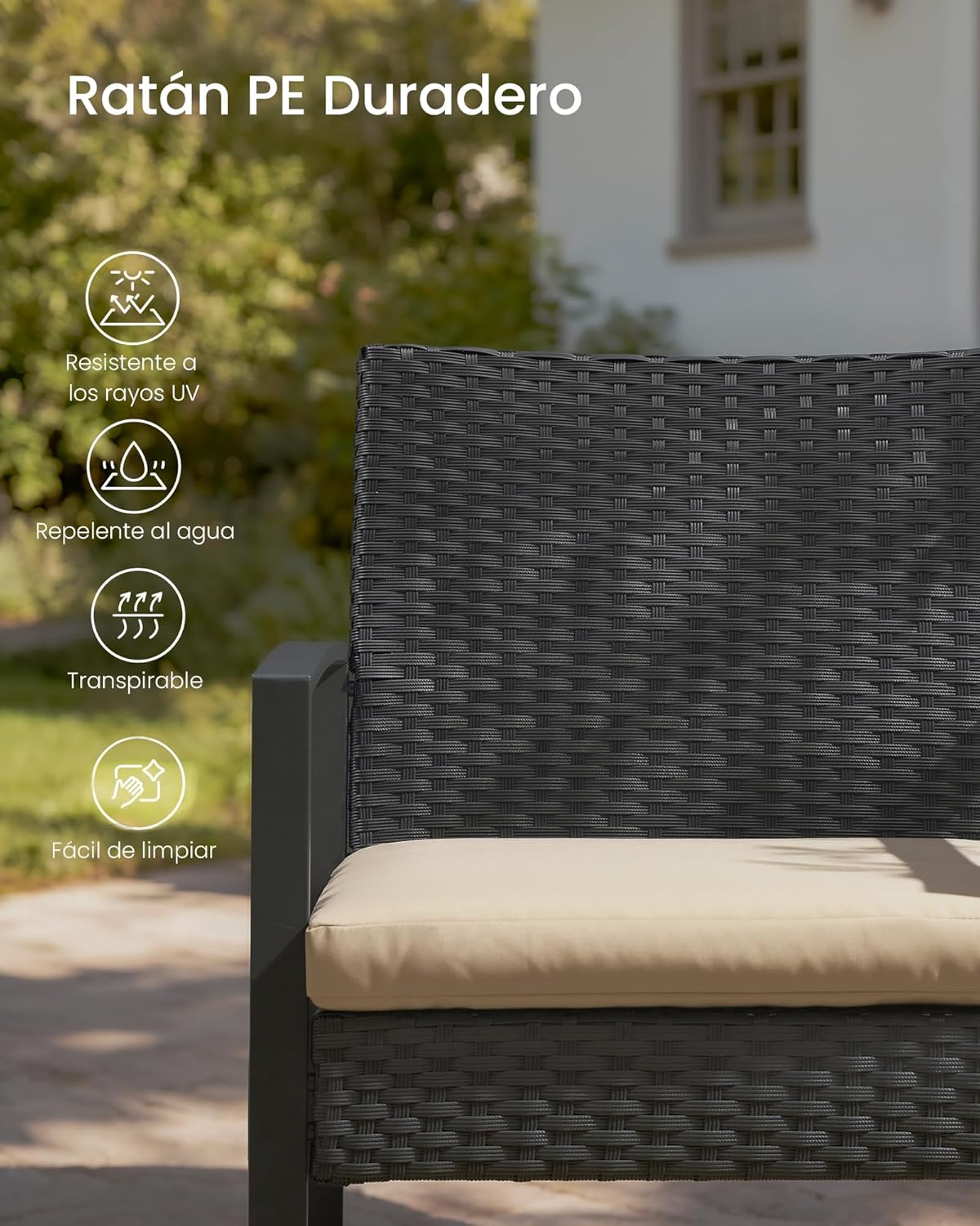 Tuinset - balkonset - tuinset voor balkon en tuin - 3-delig - opvouwbaar - 1 tafel met 2 stoelen - terrasmeubelen- rattan - zwart beige - GGF010WZ - Afbeelding 3