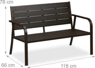 Tuinbank met kussen - 118 cm breed - houtlook - donkerbruin