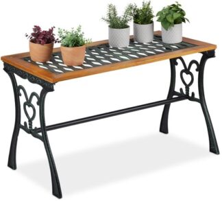 tuintafel rechthoek - buiten - 58 x 98 x 47 cm - hout - gietijzer - balkontafel