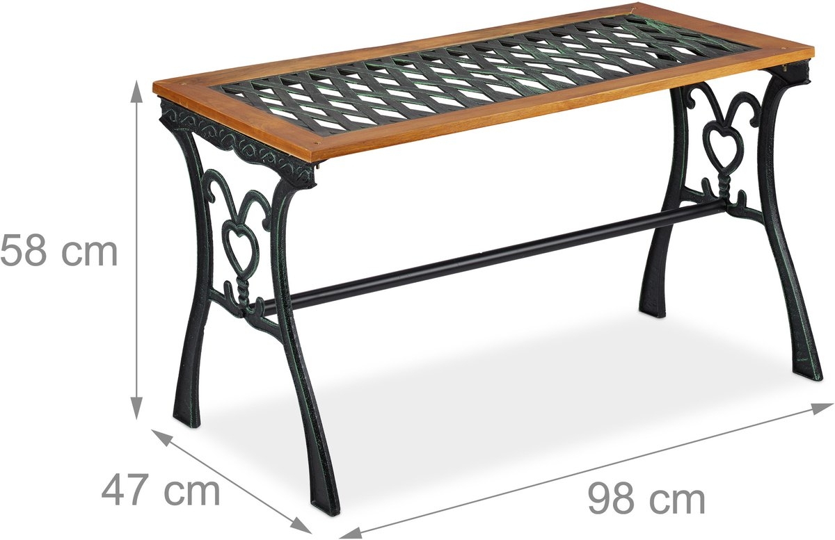 tuintafel rechthoek - buiten - 58 x 98 x 47 cm - hout - gietijzer - balkontafel - Afbeelding 5