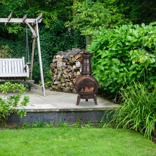 Tuinhaard - tuinkachel met vonkenscherm - hoogte 86 cm - pook - brons - Afbeelding 6
