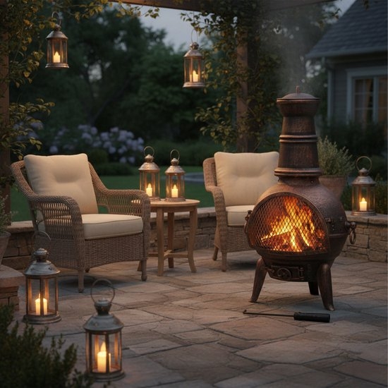 Tuinhaard - tuinkachel met vonkenscherm - hoogte 86 cm - pook - brons - Afbeelding 10