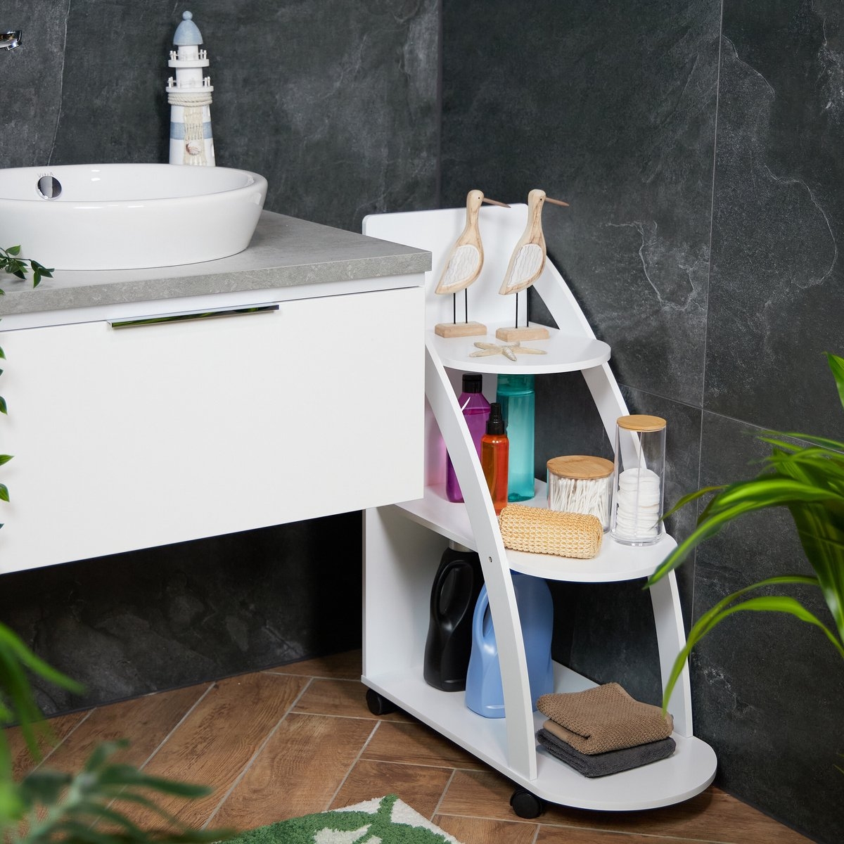keukentrolley / badkamertrolley - 3 etages - 80 x 60 x 30 cm - wit - Afbeelding 7