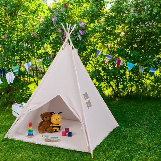 speeltent wigwam - met bodem - 158x125x125 cm - binnen - meisjes - jongens - Afbeelding 8