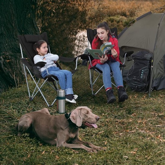 Inklapbare campingstoel met armleuningen hoofdsteun en bekerhouder - stabiele structuur - maximale capaciteit 150 kg - zwart - GCB09B - 81 x 70 x 91 cm - Afbeelding 2