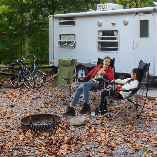 Inklapbare campingstoel met armleuningen hoofdsteun en bekerhouder - stabiele structuur - maximale capaciteit 150 kg - zwart - GCB09B - 81 x 70 x 91 cm - Afbeelding 3