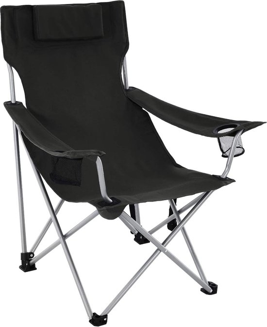 Inklapbare campingstoel met armleuningen hoofdsteun en bekerhouder - stabiele structuur - maximale capaciteit 150 kg - zwart - GCB09B - 81 x 70 x 91 cm - Afbeelding 5