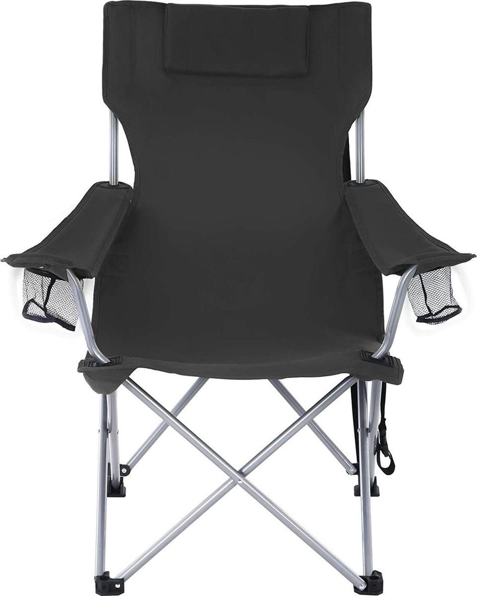 Inklapbare campingstoel met armleuningen hoofdsteun en bekerhouder - stabiele structuur - maximale capaciteit 150 kg - zwart - GCB09B - 81 x 70 x 91 cm - Afbeelding 9