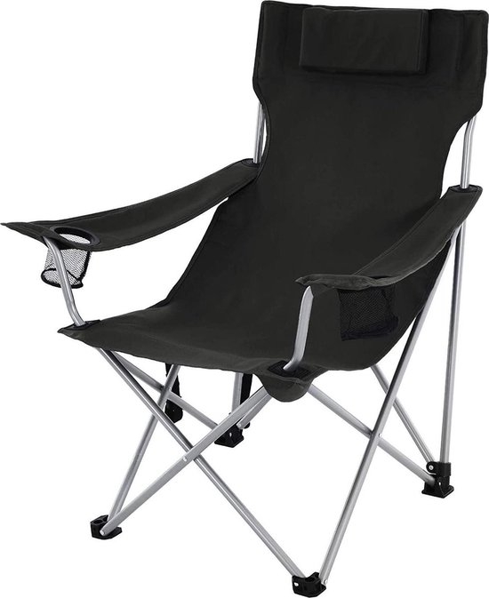Inklapbare campingstoel met armleuningen hoofdsteun en bekerhouder - stabiele structuur - maximale capaciteit 150 kg - zwart - GCB09B - 81 x 70 x 91 cm - Afbeelding 11