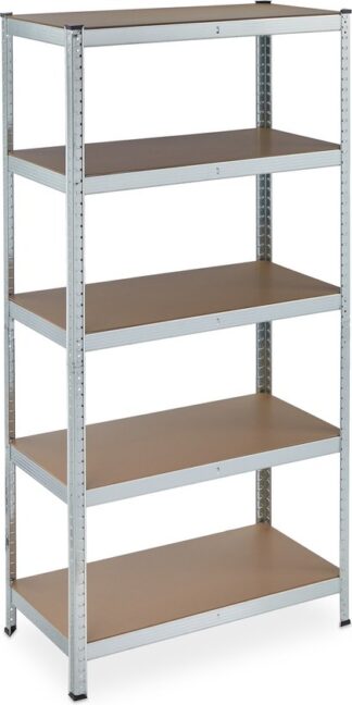 stellingkast - 875 kg - 180 x 90 x 45 cm - 5 etages - steeksysteem - zilver -  verzinkt staal