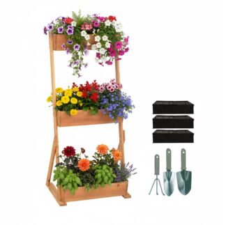Verticale plantenbak - bloempot - hoogte 140 cm =  60x140x50 cm - hout - bruin