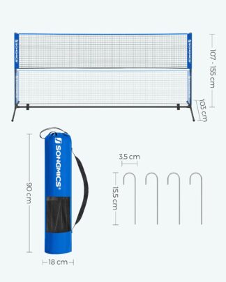 Badmintonnet met standaard - lengte 300 cm - hoogte verstelbaar van 107 t/m 155 cm - met opbergtas - SYQ300