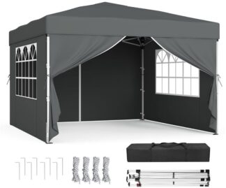 Partytent - vouwpaviljoen 3x3 m - met zijwanden - voor tuin en feesten met 4 zijwanden donkergrijs