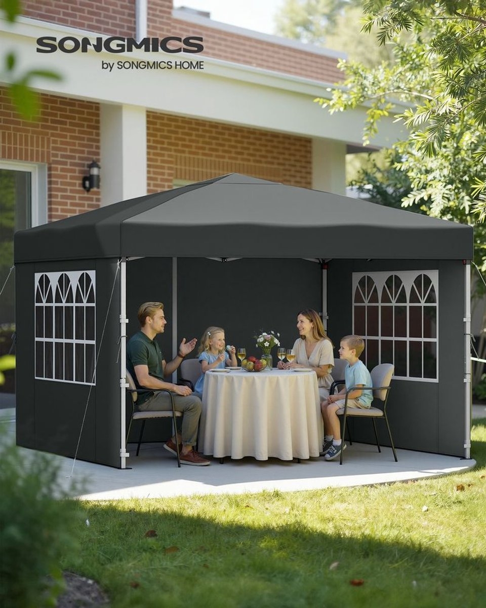 Partytent - vouwpaviljoen 3x3 m - met zijwanden - voor tuin en feesten met 4 zijwanden donkergrijs - Image 2
