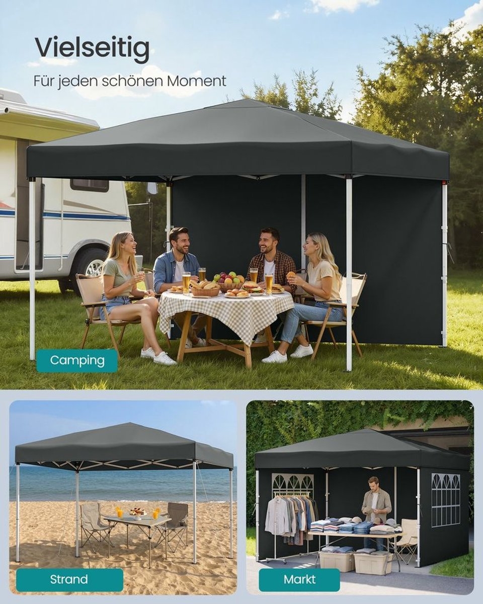 Partytent - vouwpaviljoen 3x3 m - met zijwanden - voor tuin en feesten met 4 zijwanden donkergrijs - Image 6