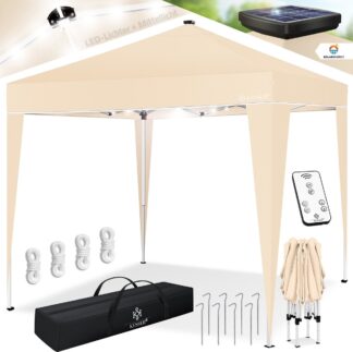 Partytent - Paviljoen 3x3m Tuinpaviljoen weerbestendig en Opvouwbaar met LED-verlichting op zonne-energie - UV-bescherming Inclusief transporttas