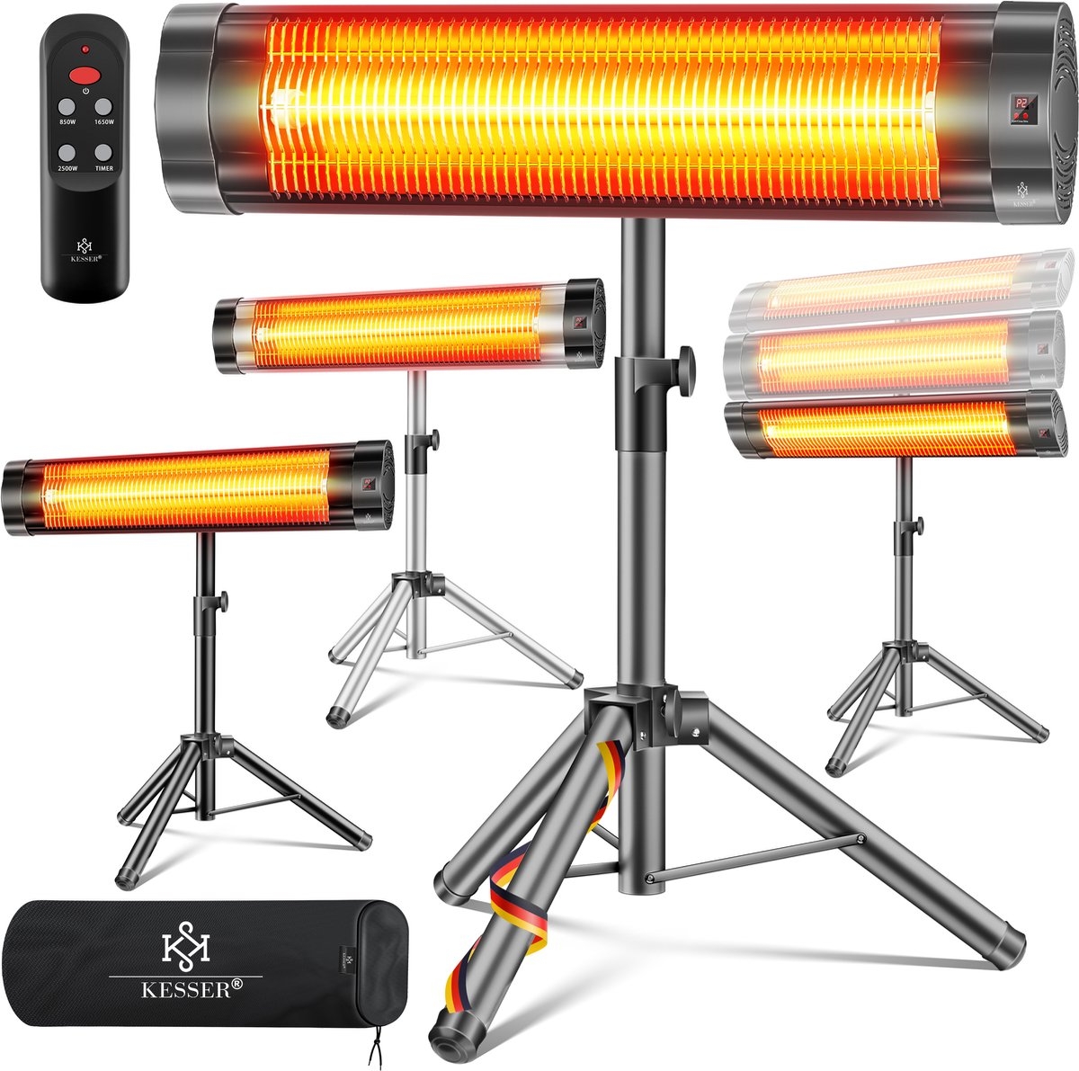 Infraroodstraler - Terrasverwarmer - Infrarood Verwarming - Patiostraler 2500W met afstandsbediening incl. beschermhoes in hoogte verstelbare telescoopstandaard Wikkeltafel Patiostraler Kwartsstraler Infraroodstraler - 2500W - Image 8