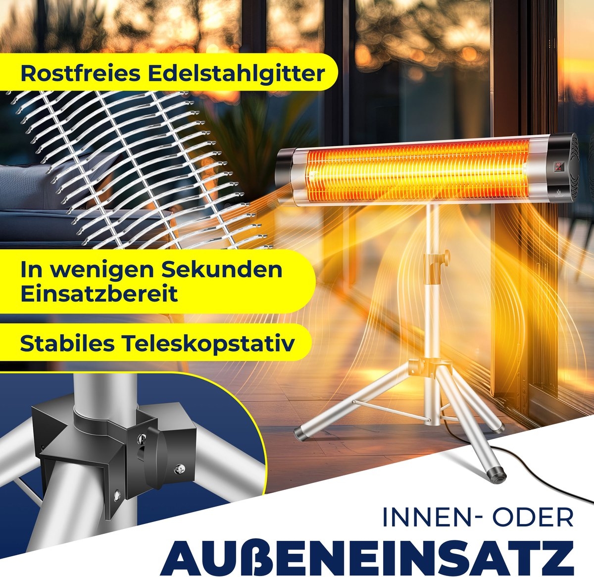 Infraroodstraler - Terrasverwarmer - Infrarood Verwarming - Patiostraler 2500W met afstandsbediening incl. beschermhoes in hoogte verstelbare telescoopstandaard Wikkeltafel Patiostraler Kwartsstraler Infraroodstraler - 2500W - Image 9