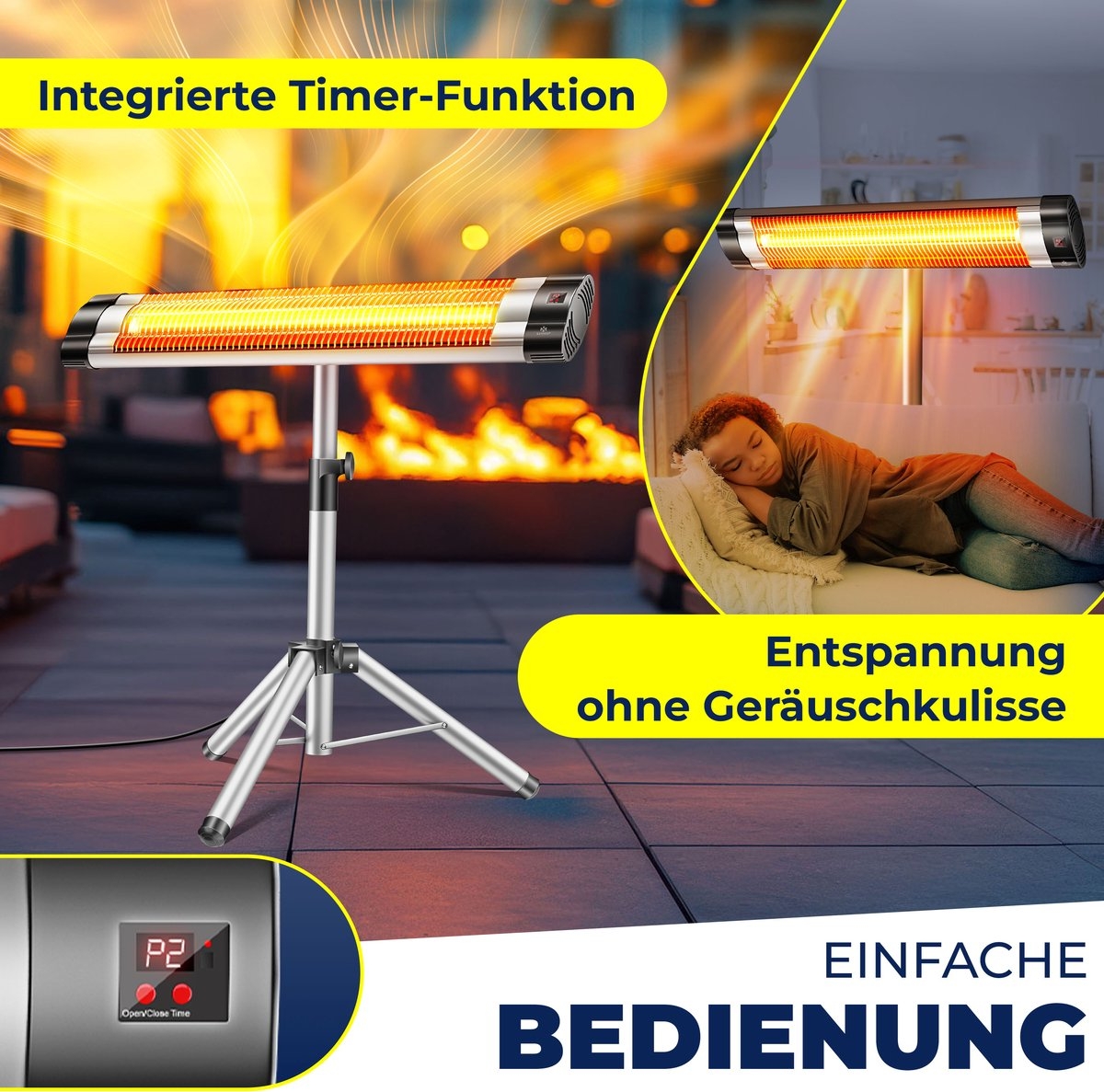Infraroodstraler - Terrasverwarmer - Infrarood Verwarming - Patiostraler 2500W met afstandsbediening incl. beschermhoes in hoogte verstelbare telescoopstandaard Wikkeltafel Patiostraler Kwartsstraler Infraroodstraler - 2500W - Image 11