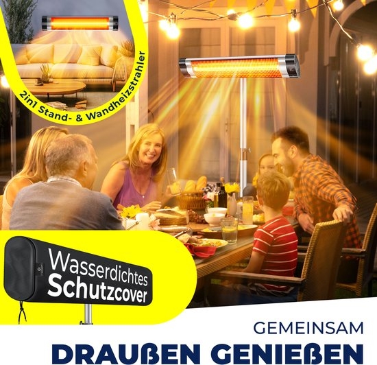Infraroodstraler - Terrasverwarmer - Infrarood Verwarming - Patiostraler 2500W met afstandsbediening incl. beschermhoes in hoogte verstelbare telescoopstandaard Wikkeltafel Patiostraler Kwartsstraler Infraroodstraler - 2500W - Image 12