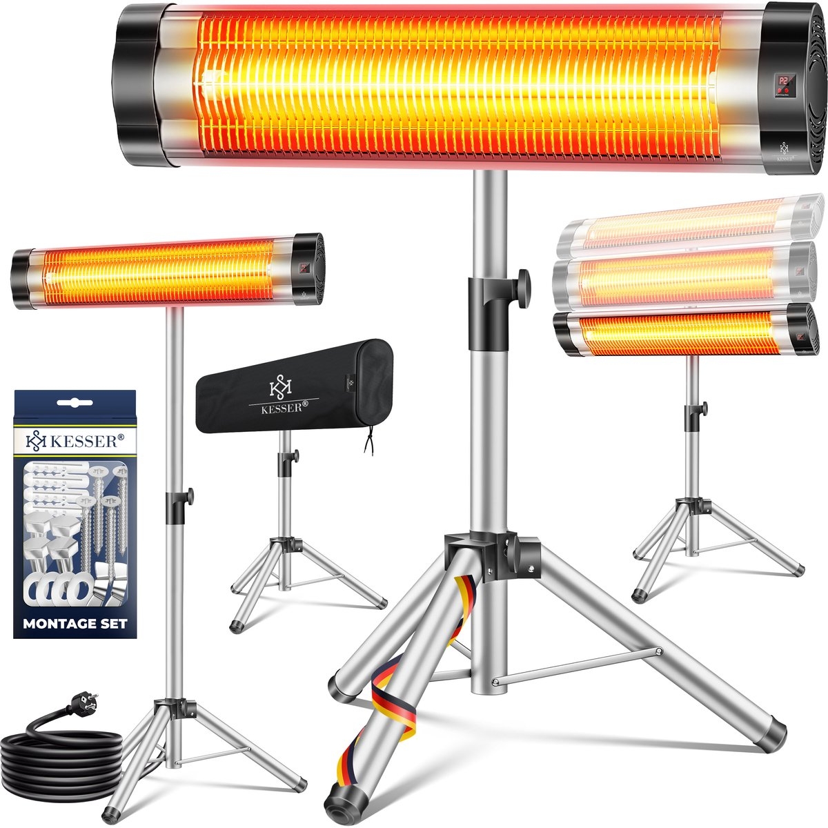 Infraroodstraler - Terrasverwarmer - Infrarood Verwarming - Patiostraler 2500W met afstandsbediening incl. beschermhoes in hoogte verstelbare telescoopstandaard Wikkeltafel Patiostraler Kwartsstraler Infraroodstraler - 2500W - Image 13