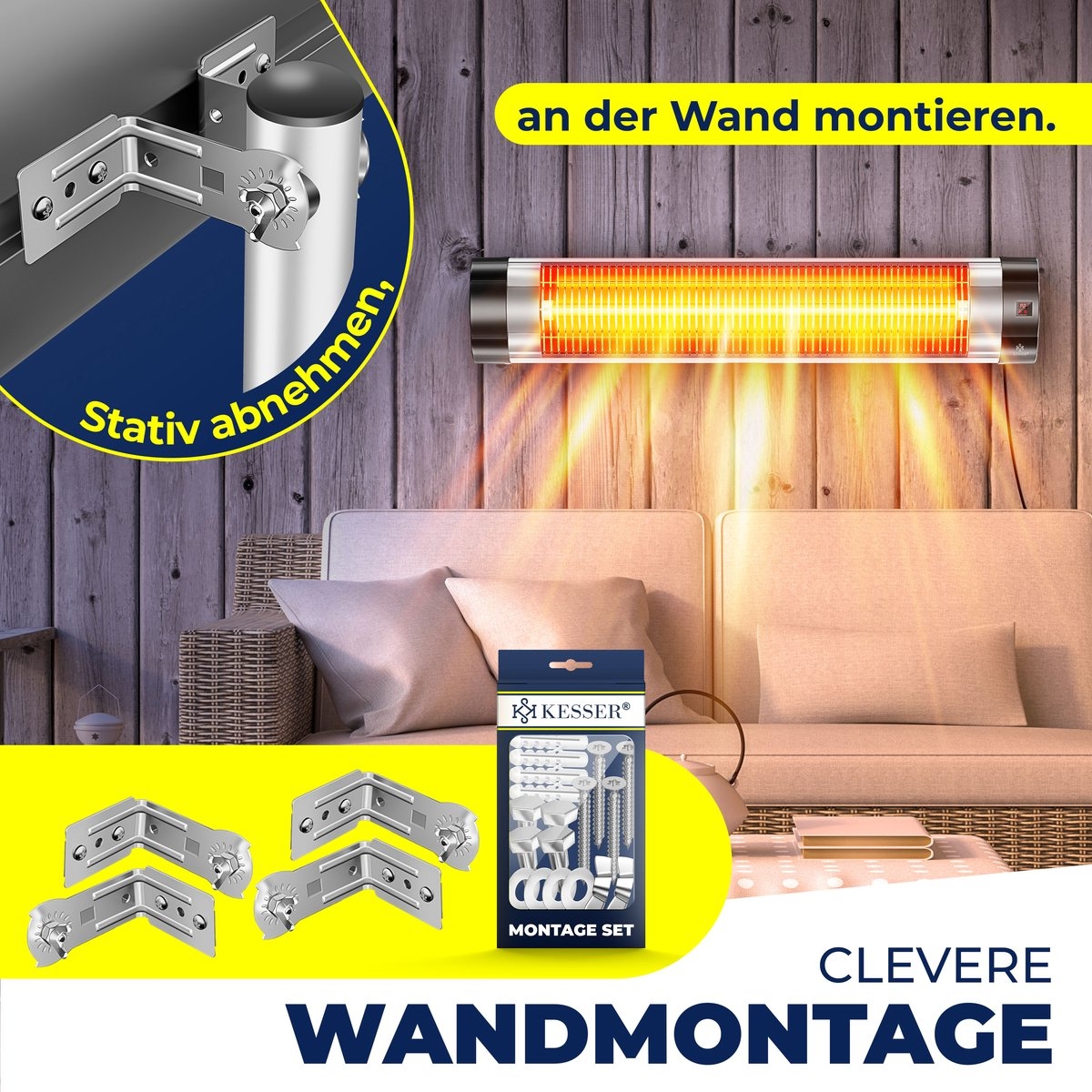Infraroodstraler - Terrasverwarmer - Infrarood Verwarming - Patiostraler 2500W met afstandsbediening incl. beschermhoes in hoogte verstelbare telescoopstandaard Wikkeltafel Patiostraler Kwartsstraler Infraroodstraler - 2500W - Image 14