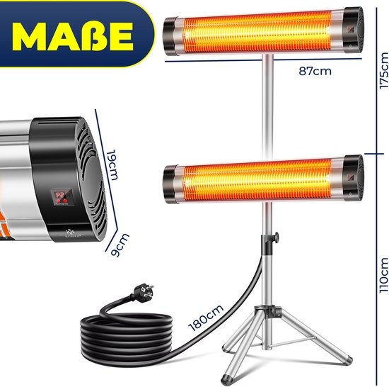 Infraroodstraler - Terrasverwarmer - Infrarood Verwarming - Patiostraler 2500W met afstandsbediening incl. beschermhoes in hoogte verstelbare telescoopstandaard Wikkeltafel Patiostraler Kwartsstraler Infraroodstraler - 2500W - Image 16