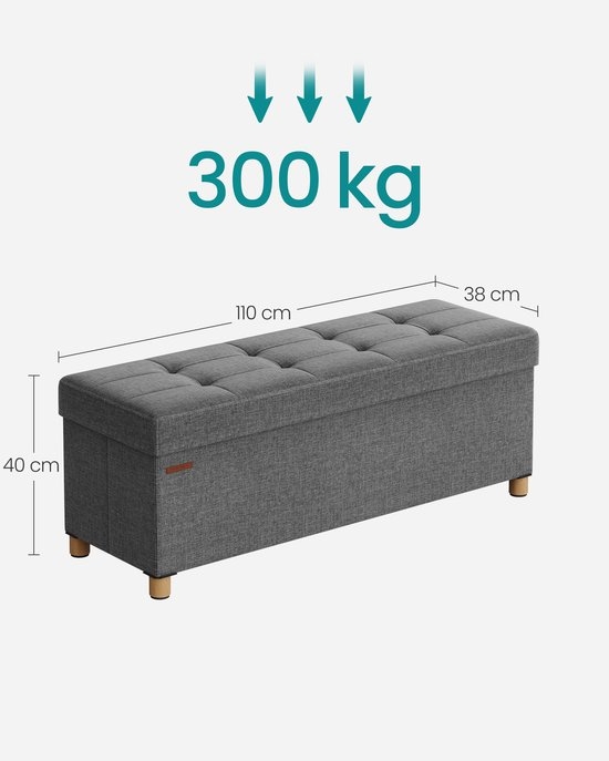 Opbergpoef - zitbank - 110 cm - Opbergpoef met deksel - Zitbank met opbergruimte - Tot 300 kg Draagvermogen - Image 5
