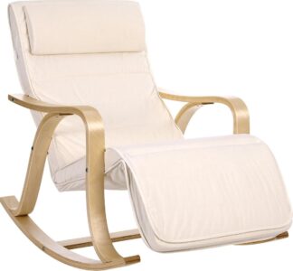 Schommelstoel - relaxstoel - relax fauteuil - met armleuningen - van berkenhout - 5-voudig verstelbare voetensteun- beige / houtkleurig - LYY010WZ
