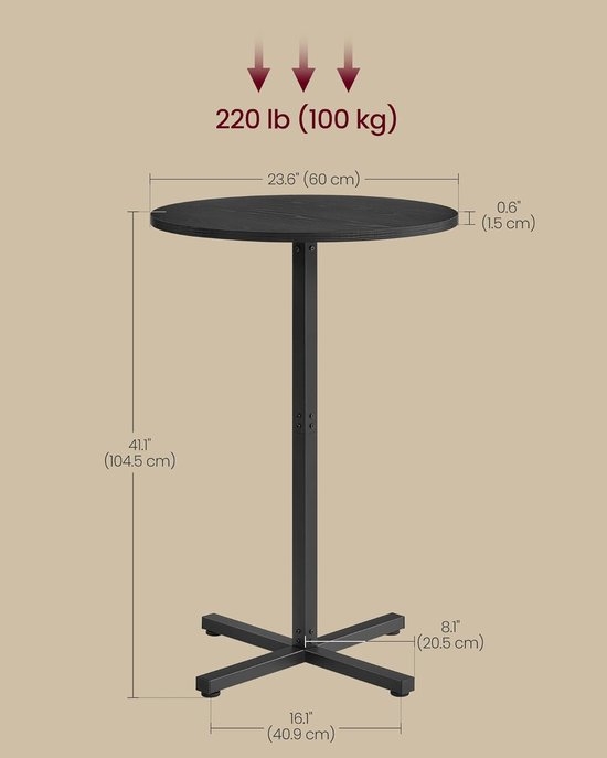Bartafel - statafel - hoge tafel - metalen Frame - diameter 60 cm - hoogte 105 cm - - kruisvoet - zwart - lbt361b - Image 5