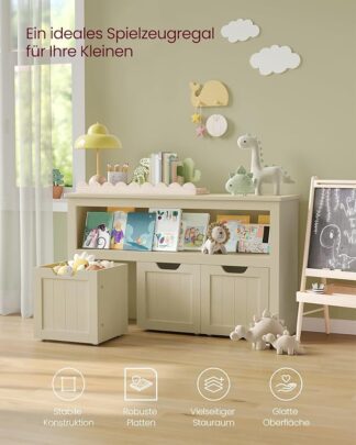 Speelgoedopberger voor kinderen - 120x30x60 cm - met opbergboxen - speelgoedkast - beige - LHS380LH