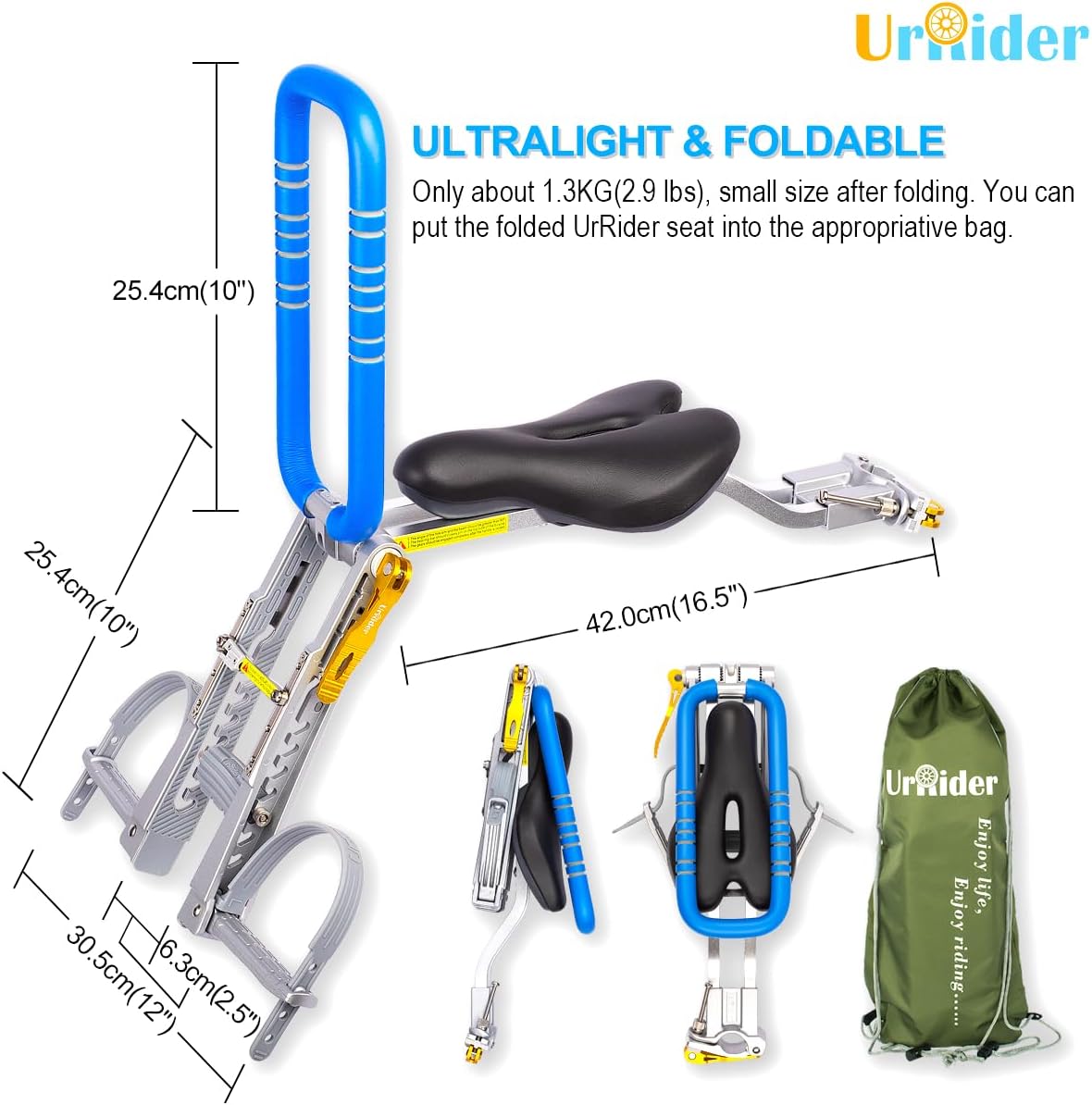 UrRider - Fietszitje voor kinderen - 2 t/m 6 jaar - geschikt voor heren- en damesfietsen, mountainbikes, cruiserfietsen, vouwfietsen, ultralicht - met sluiting - zonder gereedschap te monteren - Image 8