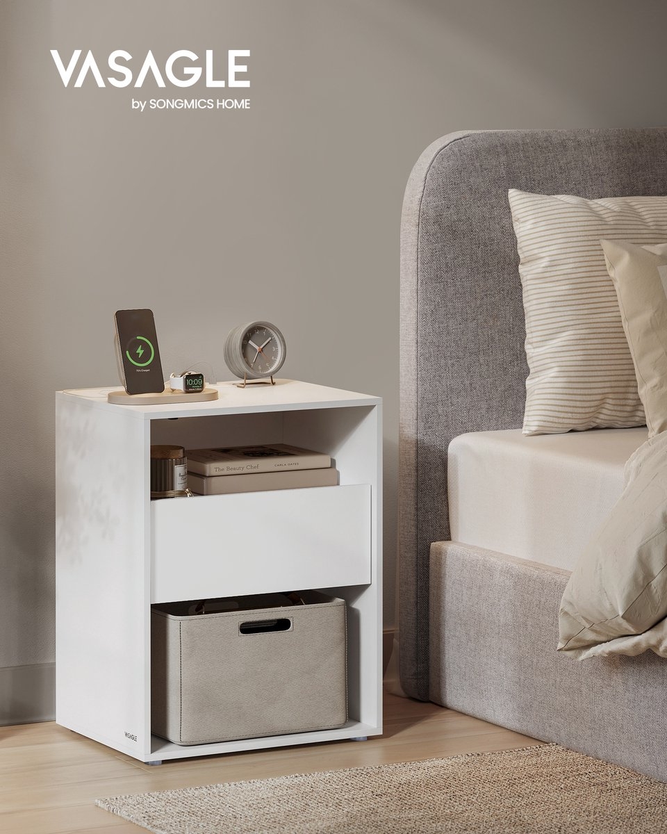 VASAGLE - Nachtkastje - Met Stopcontacten - Met Lade - Voor Slaapkamer en Woonkamer - LET777w - Image 3