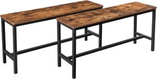 Set van 2 eetkamerbanken met industriële uitstraling - lengte 108 cm - metaal met hout - bruin en zwart