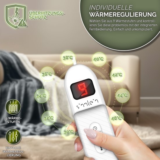 Elektrische Deken 200x180 cm - automatische uitschakeling - warmtedeken met 9 temperatuurniveaus - wasbaar - met timer en digitaal display - Image 7