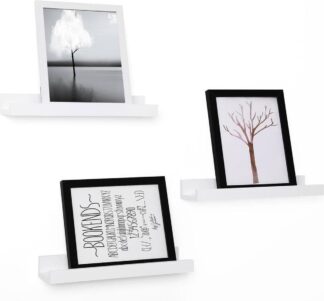Vrijhangende boekenplanken - set van 3 - zwevende planken - 38 cm lang - hoogglans oppervlak - voor fotolijstjes en boeken, 38 x 10 cm, moderne planken, wit LWS38W