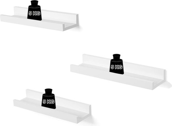 Vrijhangende boekenplanken - set van 3 - zwevende planken - 38 cm lang - hoogglans oppervlak - voor fotolijstjes en boeken, 38 x 10 cm, moderne planken, wit LWS38W - Afbeelding 5
