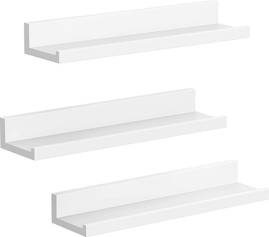 Vrijhangende boekenplanken - set van 3 - zwevende planken - 38 cm lang - hoogglans oppervlak - voor fotolijstjes en boeken, 38 x 10 cm, moderne planken, wit LWS38W - Afbeelding 8
