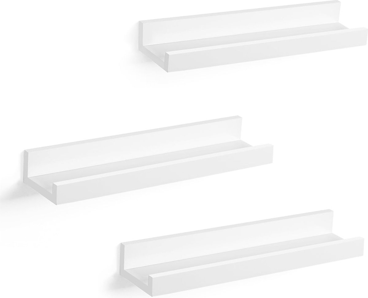 Vrijhangende boekenplanken - set van 3 - zwevende planken - 38 cm lang - hoogglans oppervlak - voor fotolijstjes en boeken, 38 x 10 cm, moderne planken, wit LWS38W - Afbeelding 11