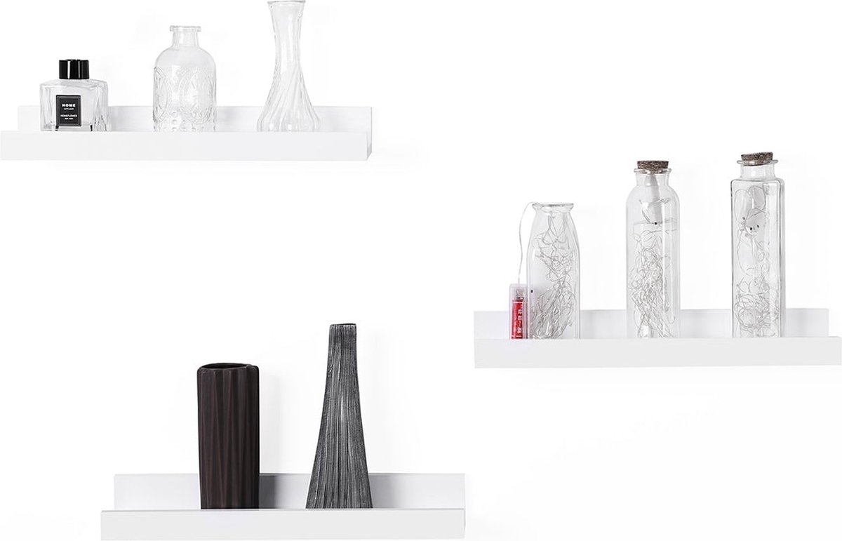 Vrijhangende boekenplanken - set van 3 - zwevende planken - 38 cm lang - hoogglans oppervlak - voor fotolijstjes en boeken, 38 x 10 cm, moderne planken, wit LWS38W - Afbeelding 12