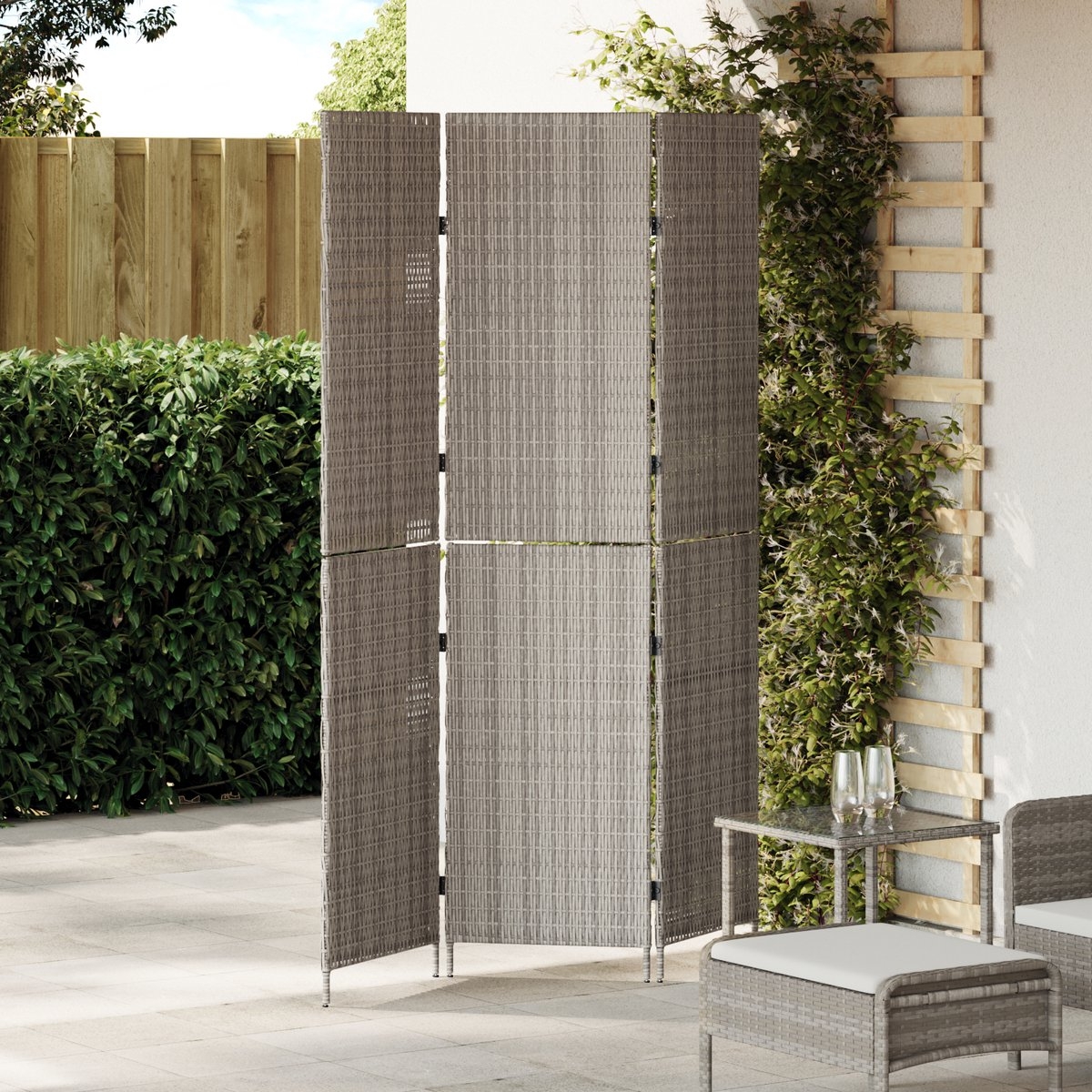 Kamerverdeler - Grijs - 146x180 cm - 180 cm hoog - poly - rattan - Afbeelding 3