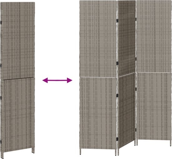 Kamerverdeler - Grijs - 146x180 cm - 180 cm hoog - poly - rattan - Afbeelding 4