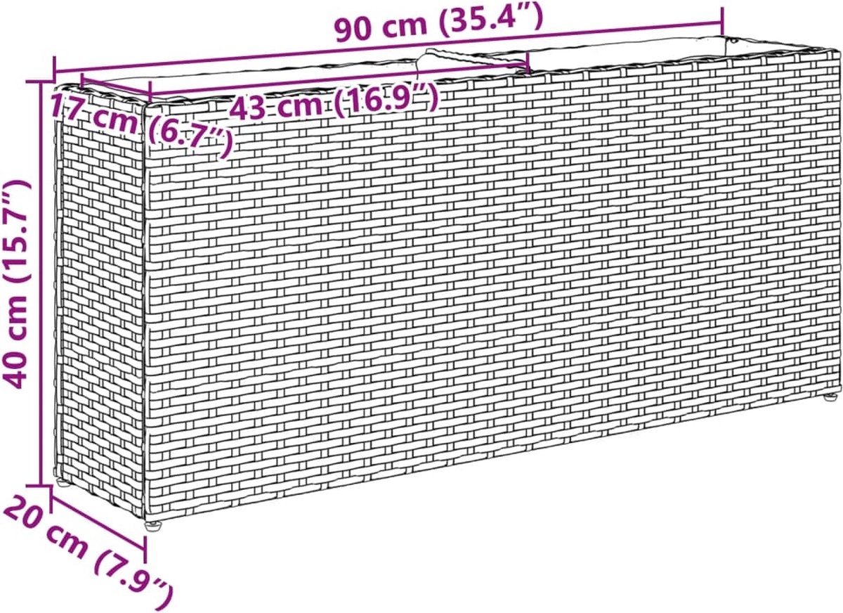 Plantenbak - bloempot - 90x20x40 - cm - rattan - grijs - Afbeelding 10