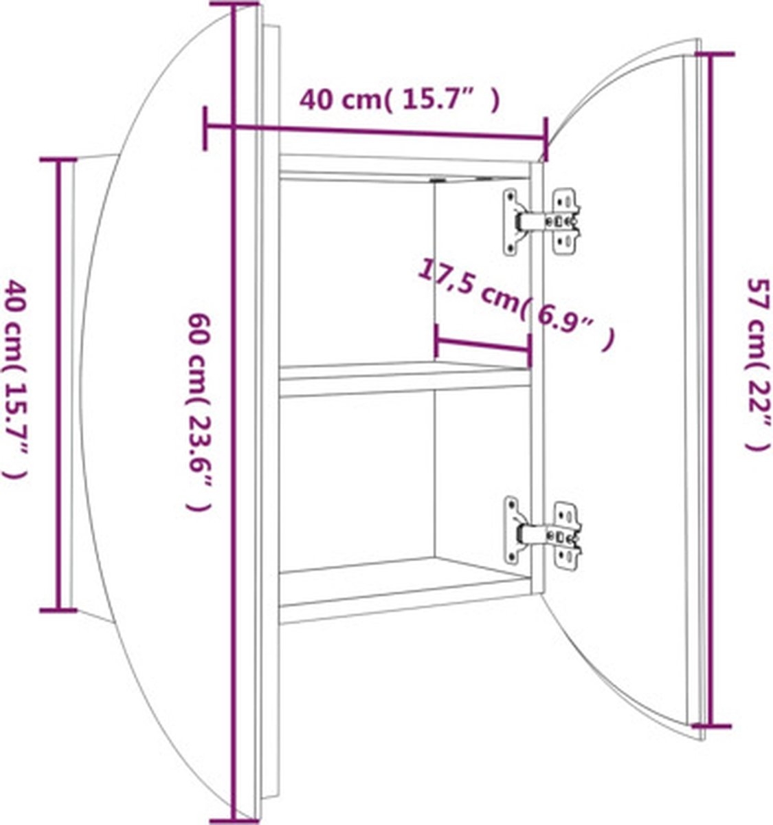 Badkamerkast - spiegelkast - ronde spiegel 40 cm met LED - wit - Afbeelding 2